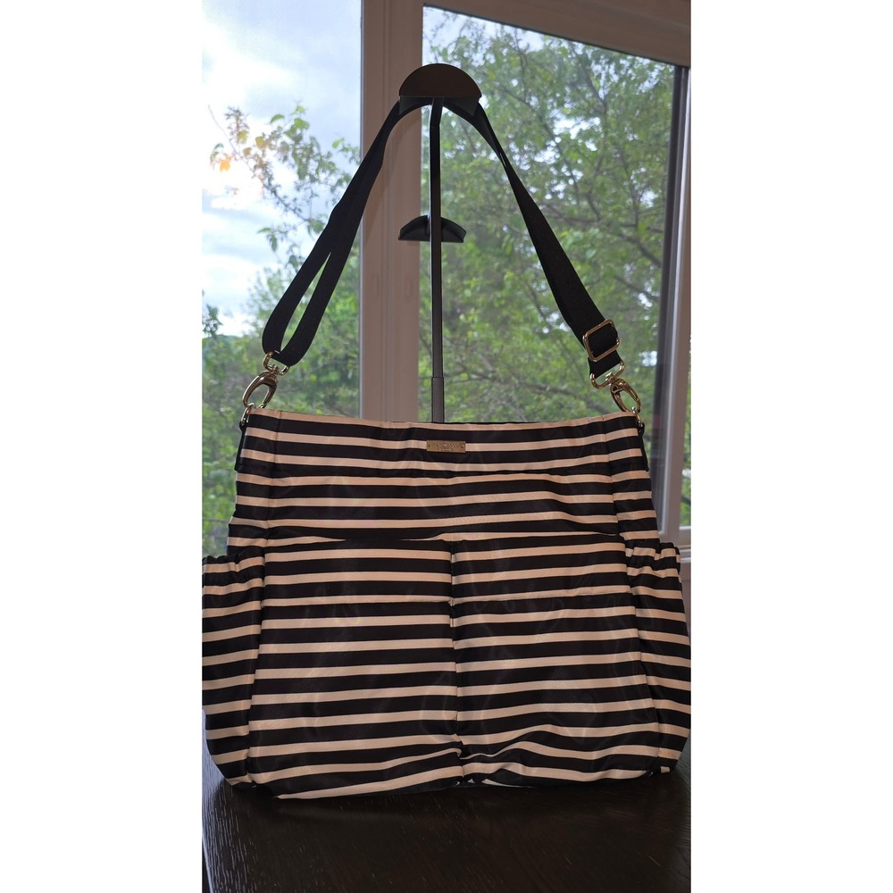 KATE SPADE Watson Lane Lyla Black & White‎ Stripes Nylon Packable Weekender Bag